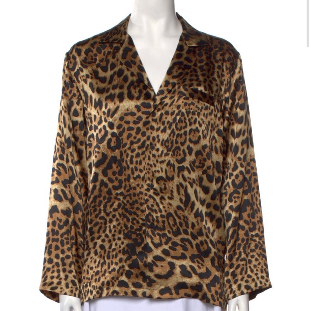 Nili Lotan Leopard Print 100% silk Long Sleeve Top